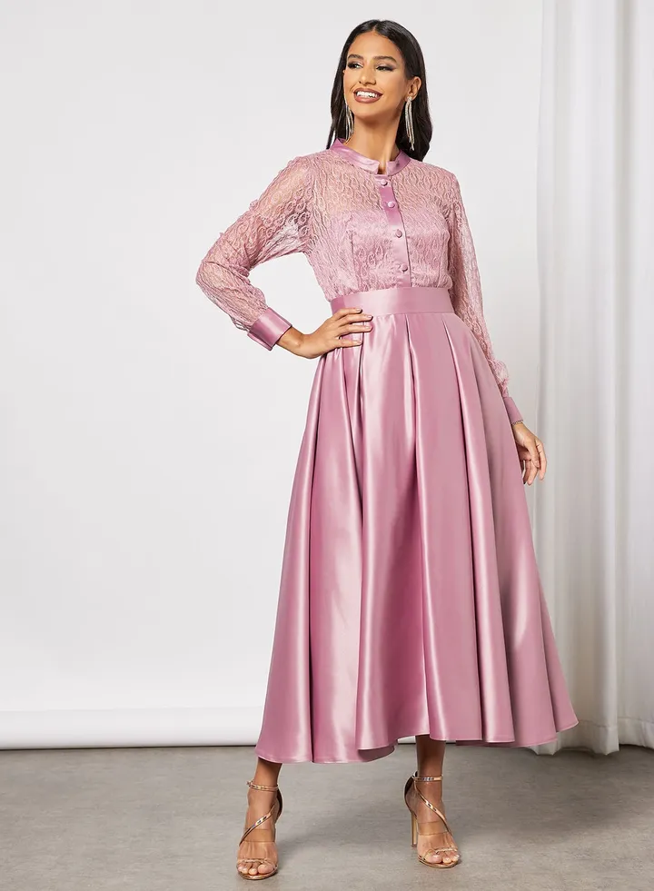 Long Sleeved Lace Bodice Dress