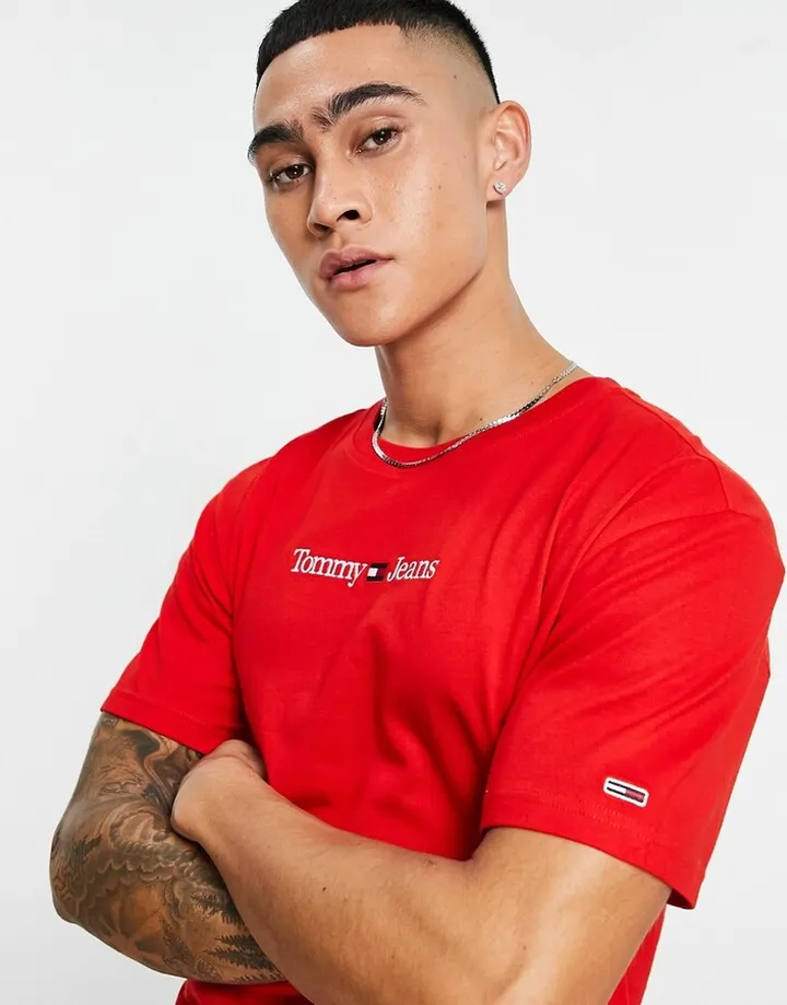 Tommy Jeans linear logo classic fit T-shirt in red
