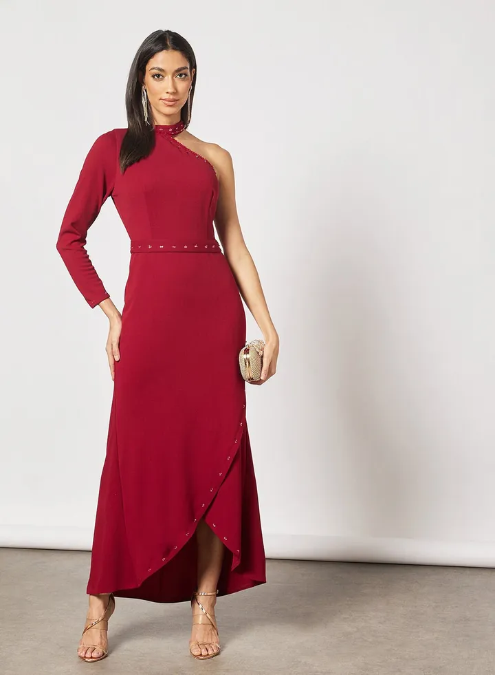 Asymmetric Neck Wrap Dress