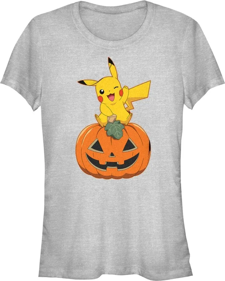 Junior's Pokemon Halloween Pikachu Jack-O'-Lantern T-Shirt - Athletic Heather - Medium
