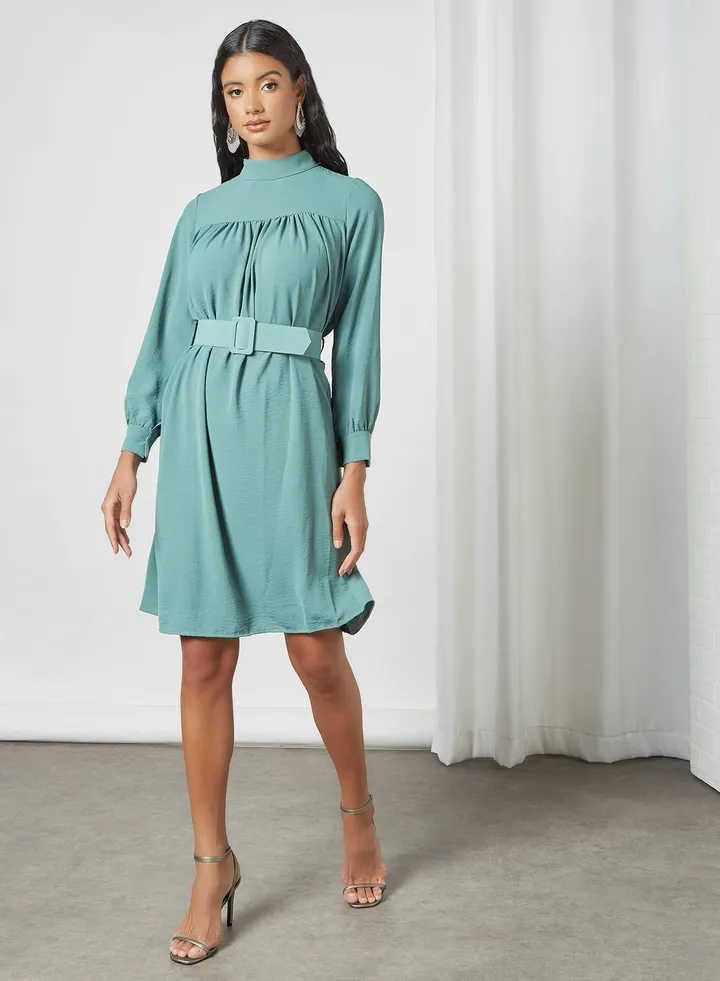 High Neck Belted Dress Mint