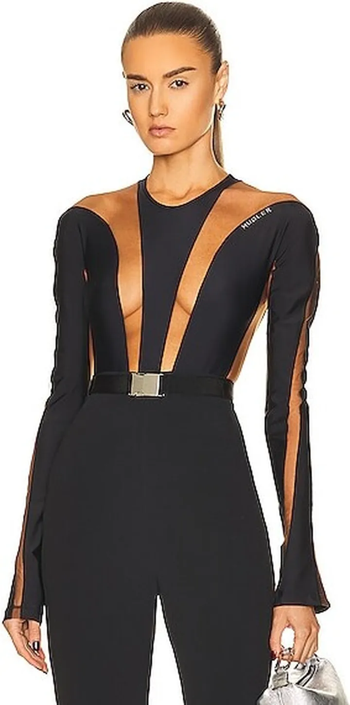 Mugler Illusion Shaping Bodysuit in Black