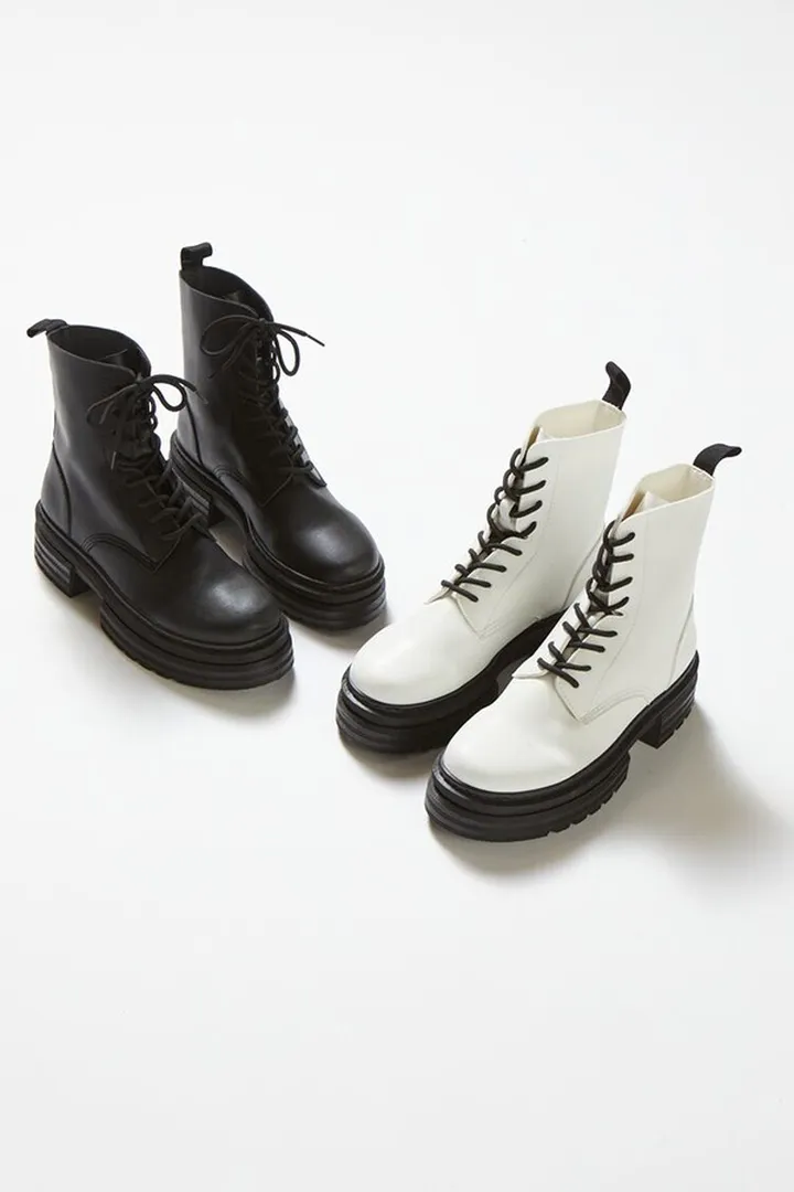 Faux Leather Combat Boots