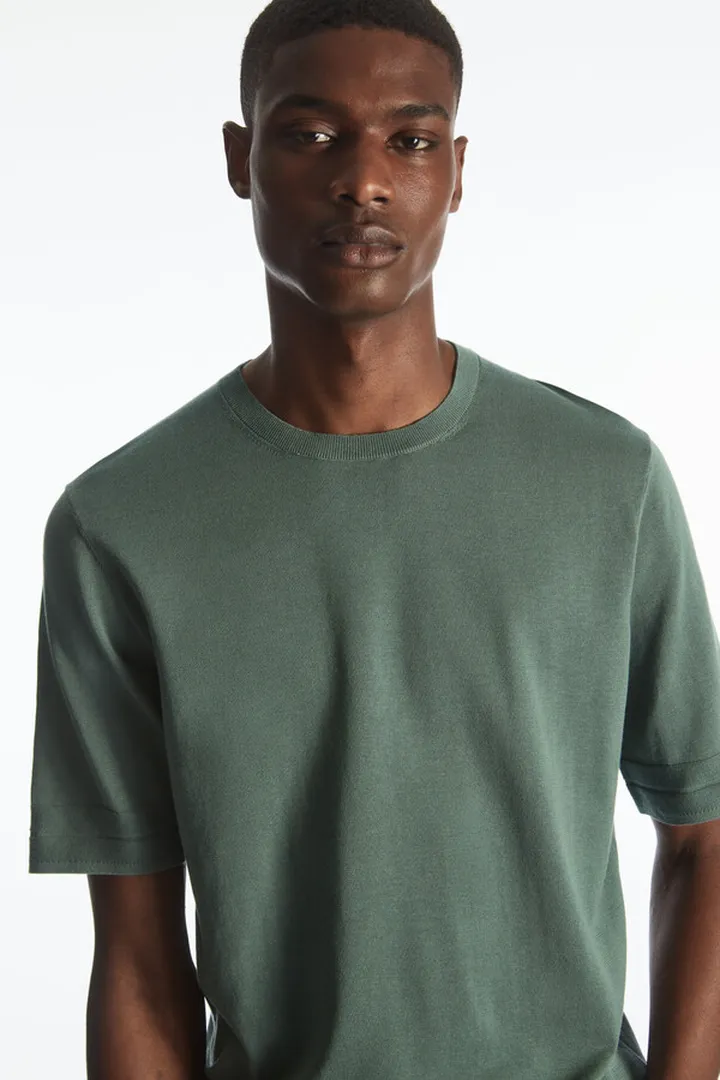 Regular-Fit Knitted-Cuff T-Shirt