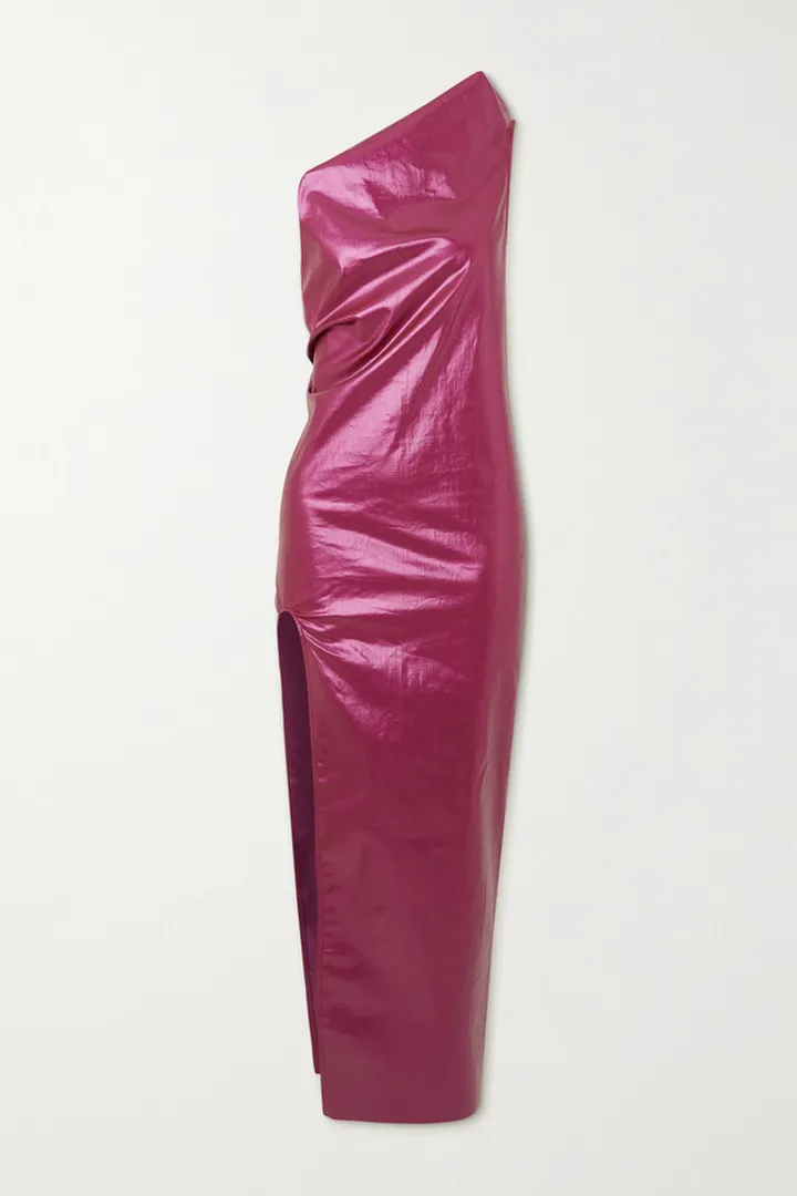 Rick Owens - One-shoulder Coated Cotton-blend Maxi Dress - Pink