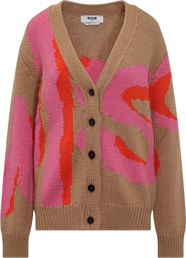 MSGM Logo Intarsia V-Neck Cardigan