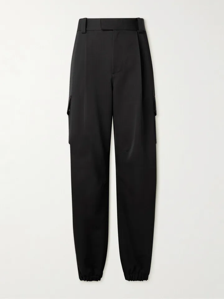 Wide-Leg Pleated Wool Grain de Poudre Trousers