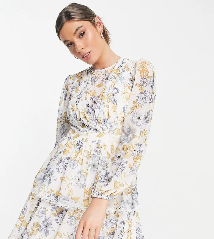 Ever New lace trim spliced mini dress in blue floral
