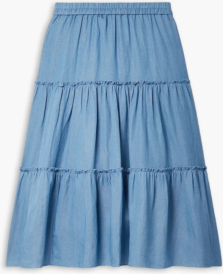 Tiered twill midi skirt