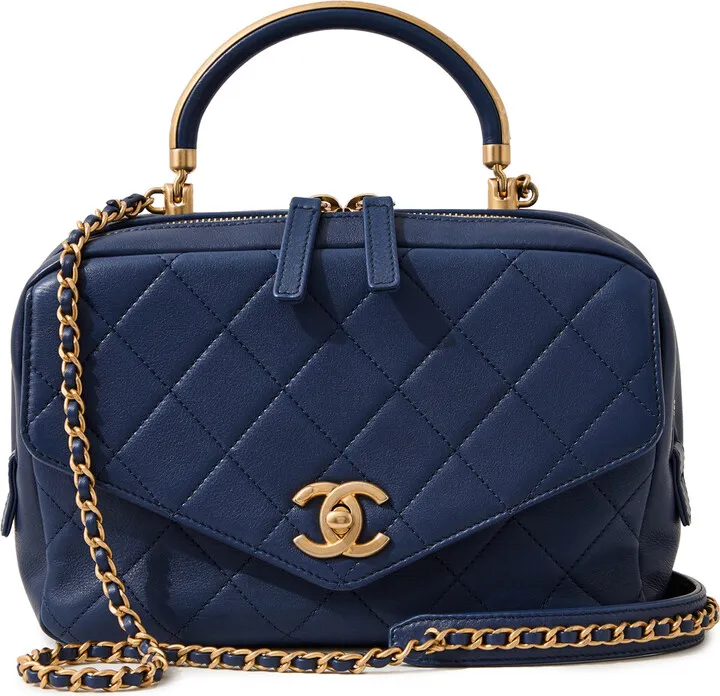 What Goes Around Comes Around Chanel Blue Lambskin Envelope Flip Top Handle Bag
