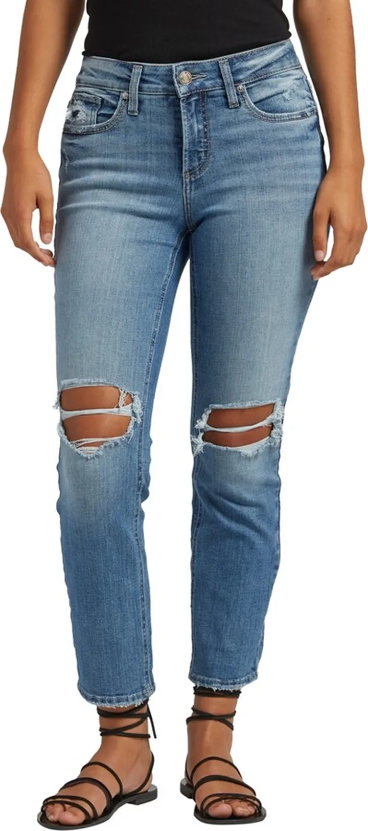 Silver Jeans Co. Women's Suki Mid Rise Straight Leg Crop Jeans