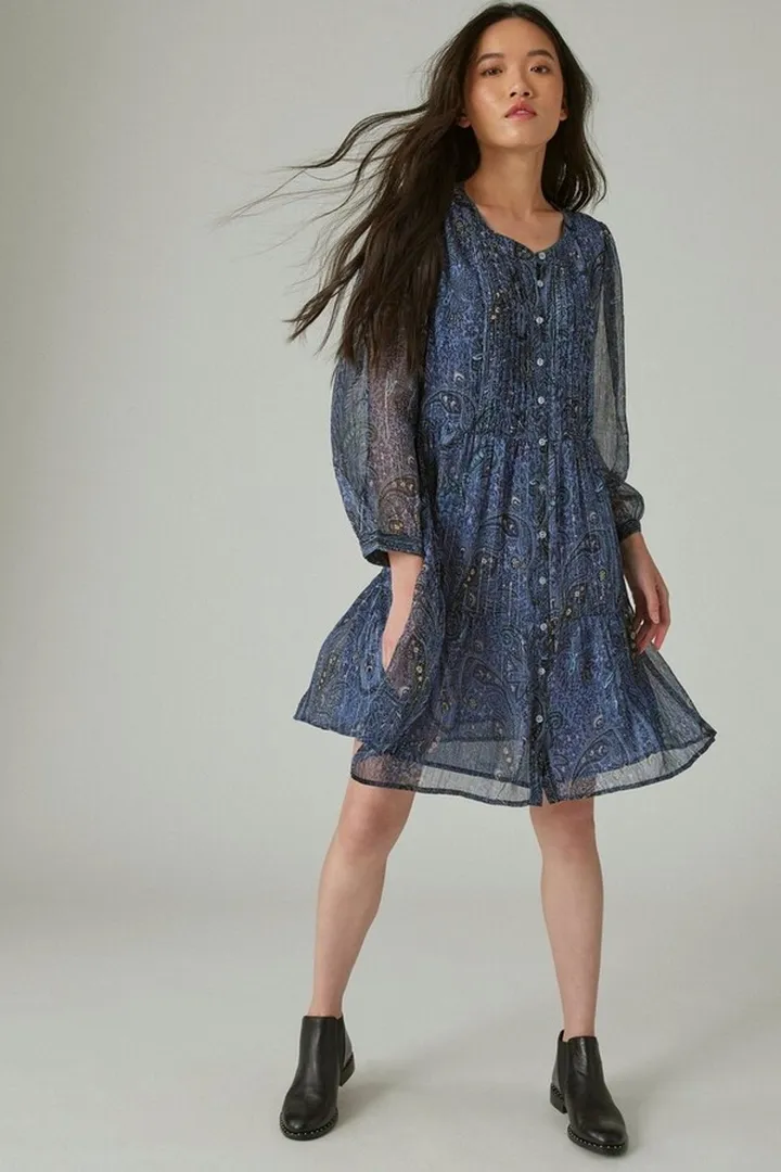 Long Sleeve Paisley Babydoll Dress