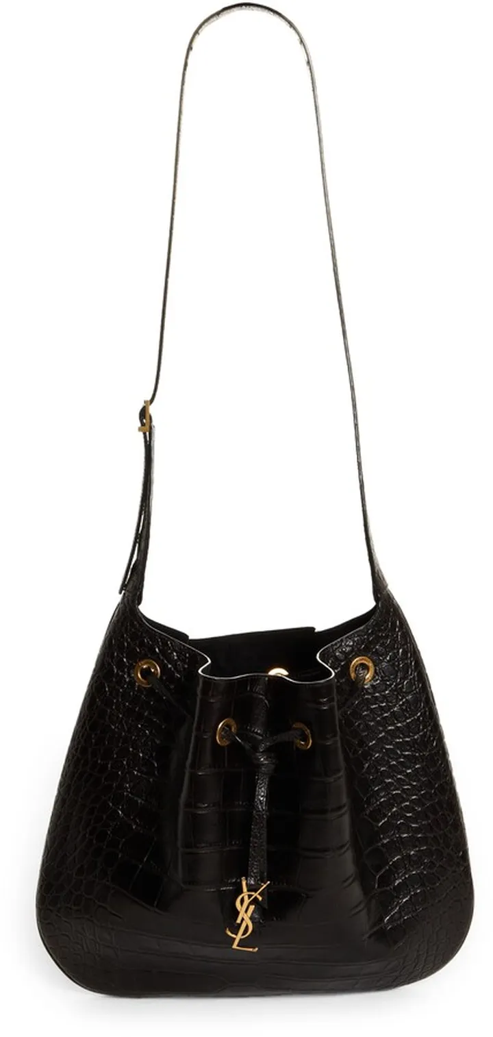 Paris VII Flat Croc Embossed Leather Hobo Bag