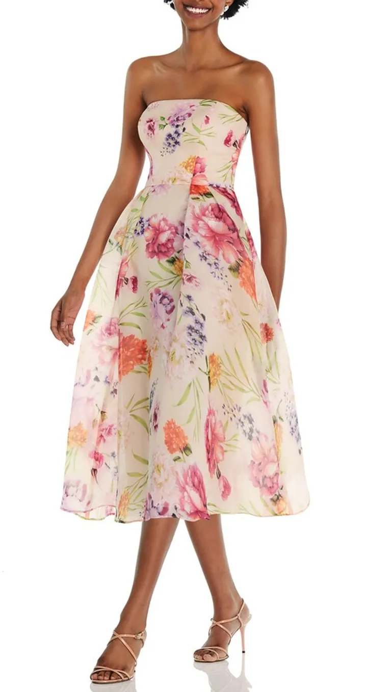 Floral Print Strapless Midi Dress