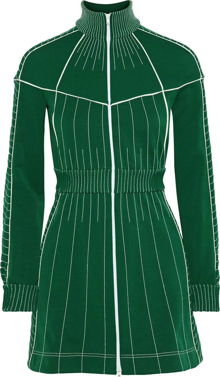 Zip-detailed embroidered stretch-ponte mini dress