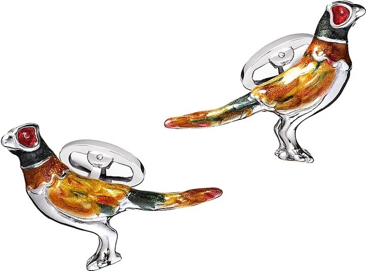 Sterling Silver & Enamel Pheasant Cuff Links