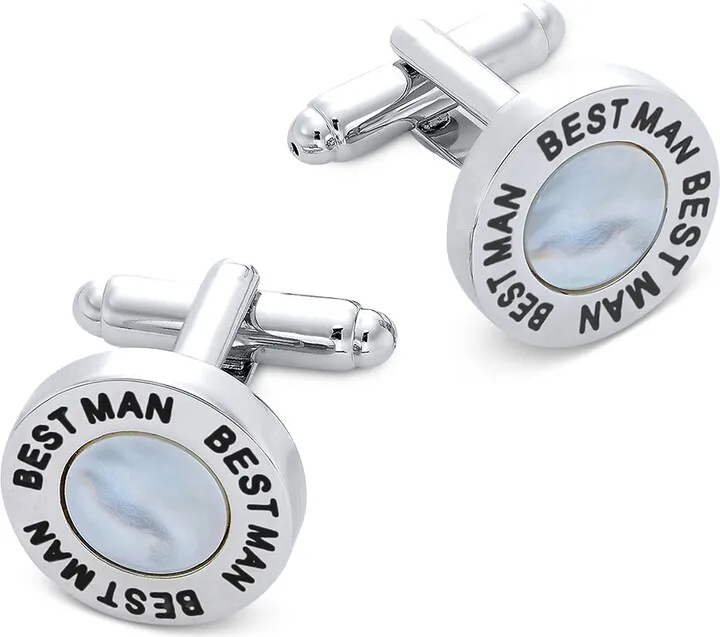 Sutton by Rhona Sutton Men's Silver-Tone & Imitation Mother-of-Pearl Best Man Cufflinks