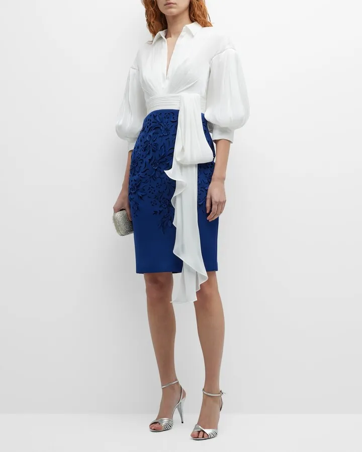 Mixed-Media Floral Laser Cutout Shirtdress