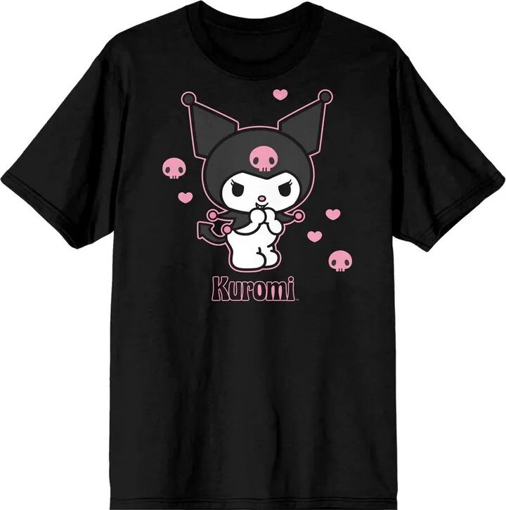 Sanrio Kuromi Anime Hearts & Skulls Unisex Black Graphic Tee Shirt-L