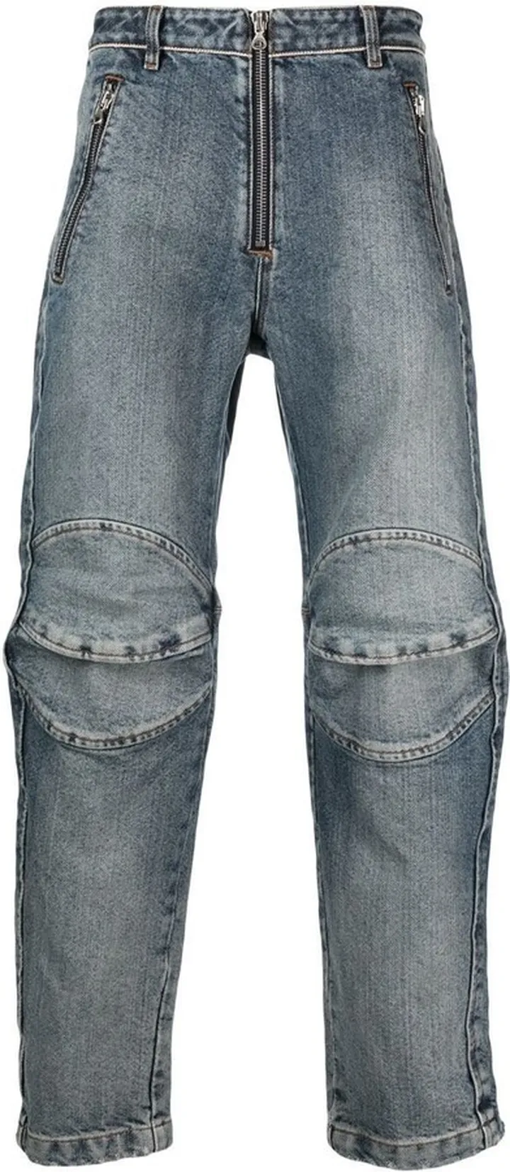 Blue Knee Pad Zip Detail Jeans