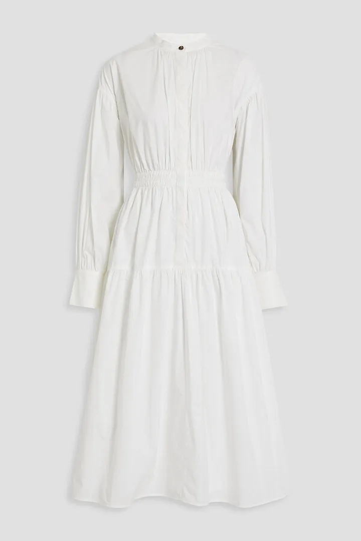 Gathered cutout cotton-poplin midi dress