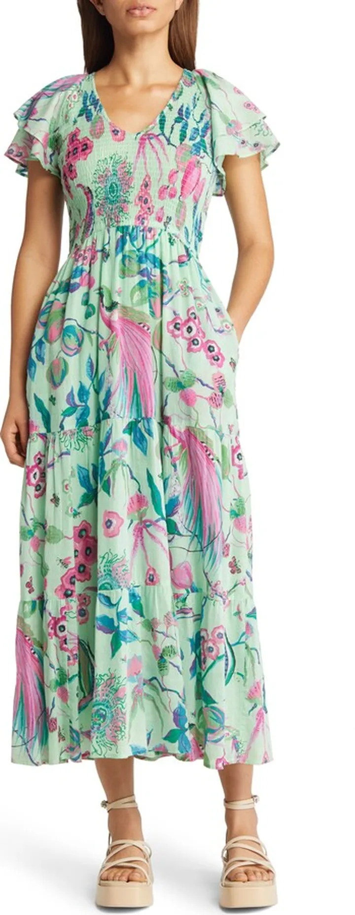 Ira Floral Smocked Cotton Voile Midi Dress