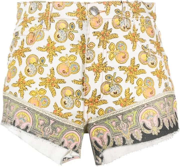 Printed Denim Shorts