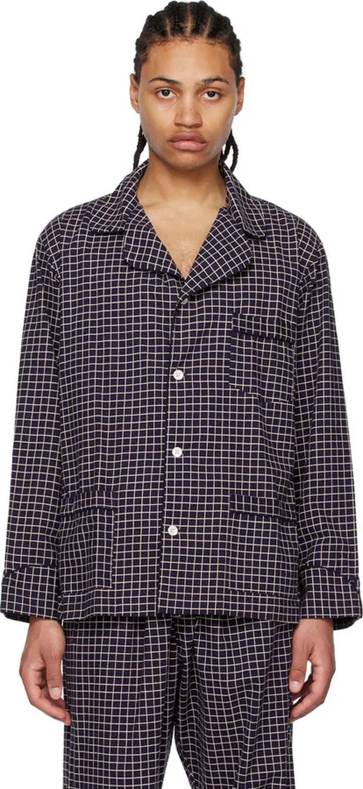 Bode Navy Grid Pyjama Shirt