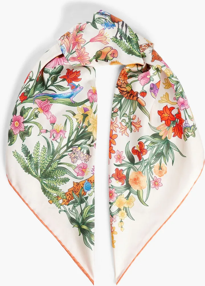 Floral-print silk-twill scarf