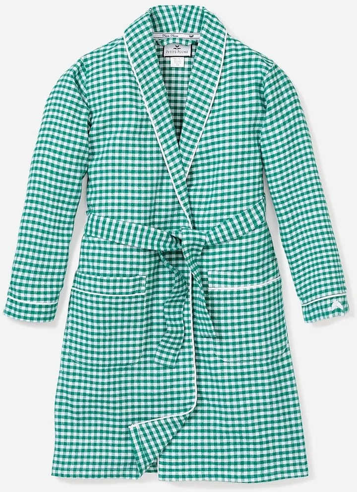 Petite Plume™ men's flannel robe in gingham