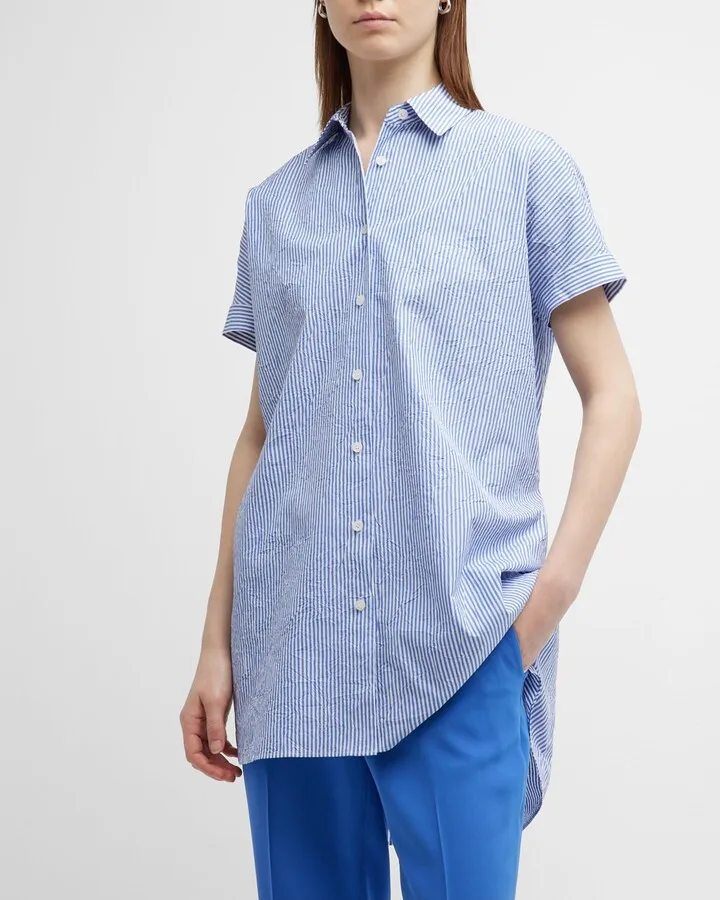 Crinkled Oversized Striped Shirt