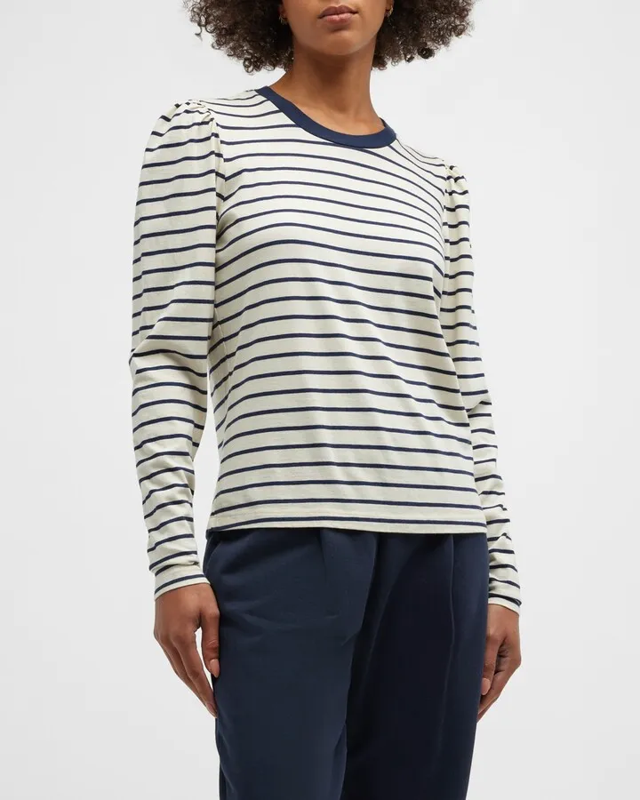 Nautical Stripe Puff-Sleeve Shirt