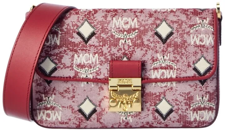 Mcm Vintage Jacquard Monogram Canvas & Leather Crossbody