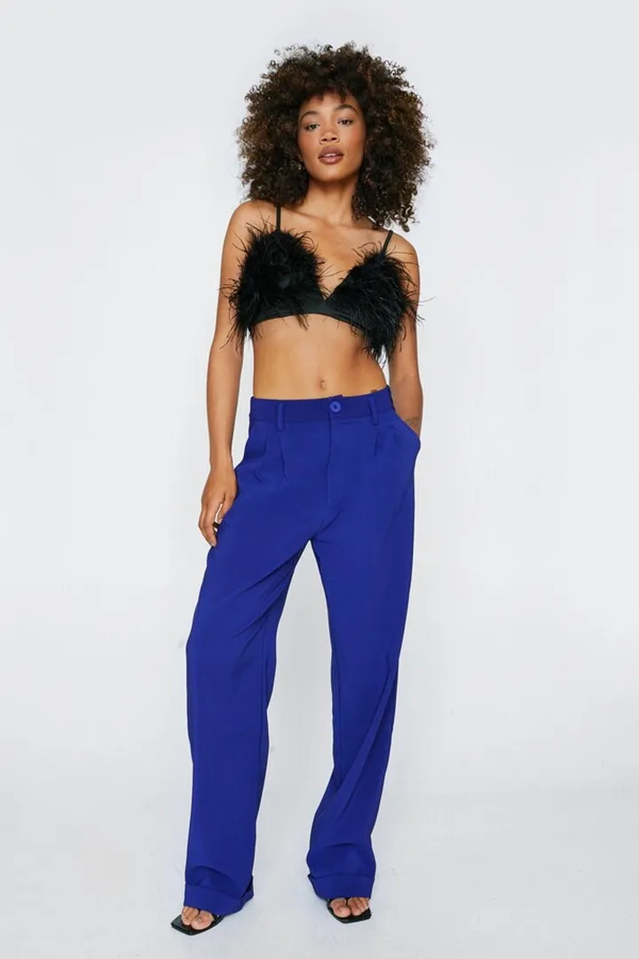 Nasty Gal Womens Turn Up Hem Straight Leg Tailored Pants