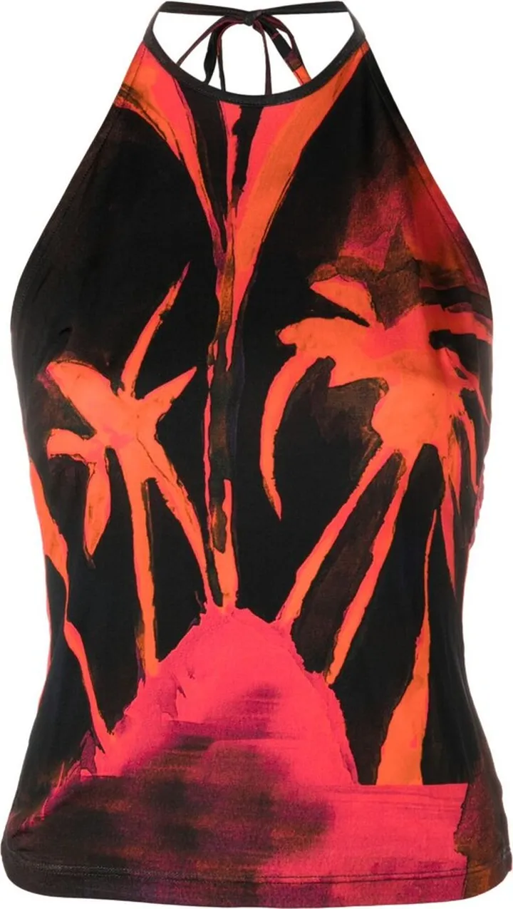 Black Abstract Print Halterneck Top