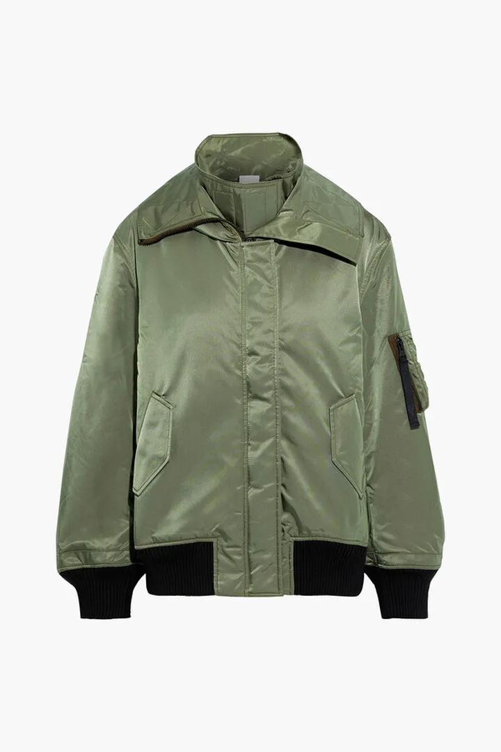 Satin-shell hooded bomber jacket