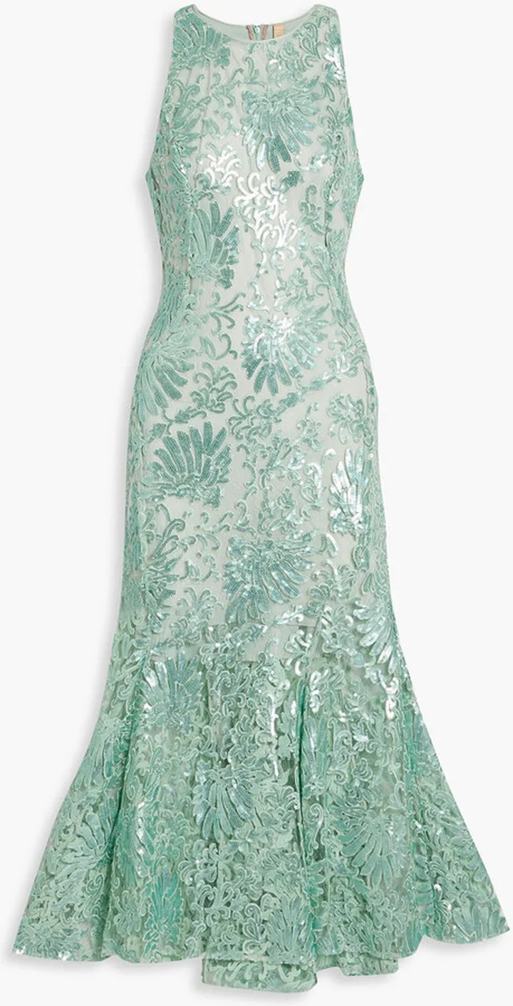 Dakini fluted embellished tulle midi dress