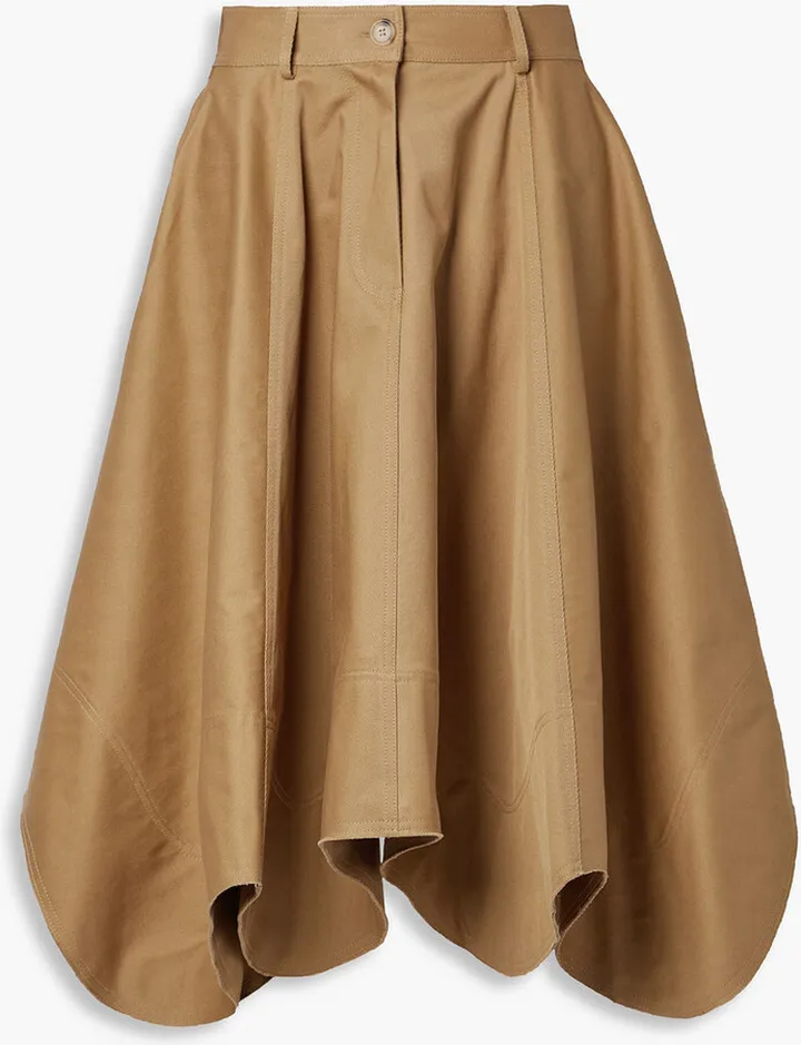 Asymmetric cotton-drill midi skirt