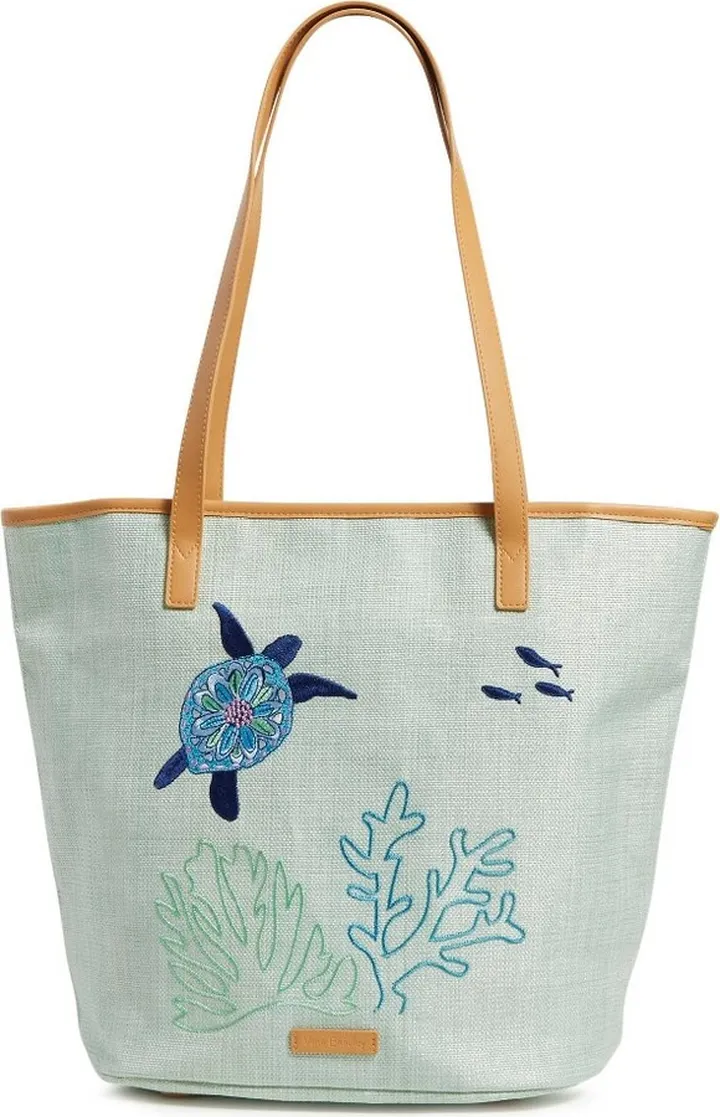 Vera Bradley Women's Straw Straw Bucket Tote Bag Turtle Dream