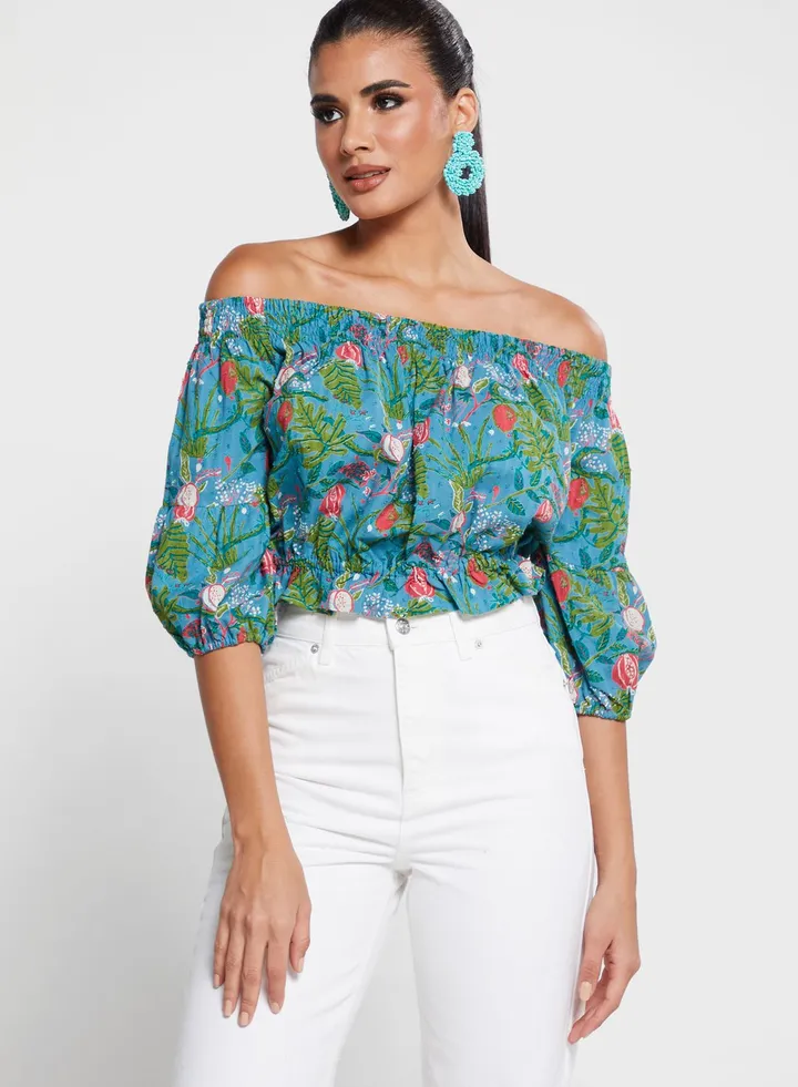 Balloon Sleeve Floral Crop Top