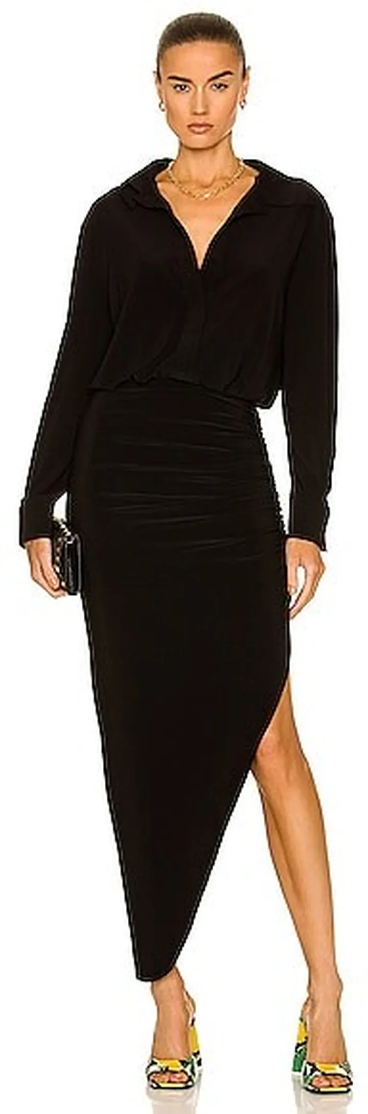 Norma Kamali Boyfriend NK Shirt Side Drape Gown in Black