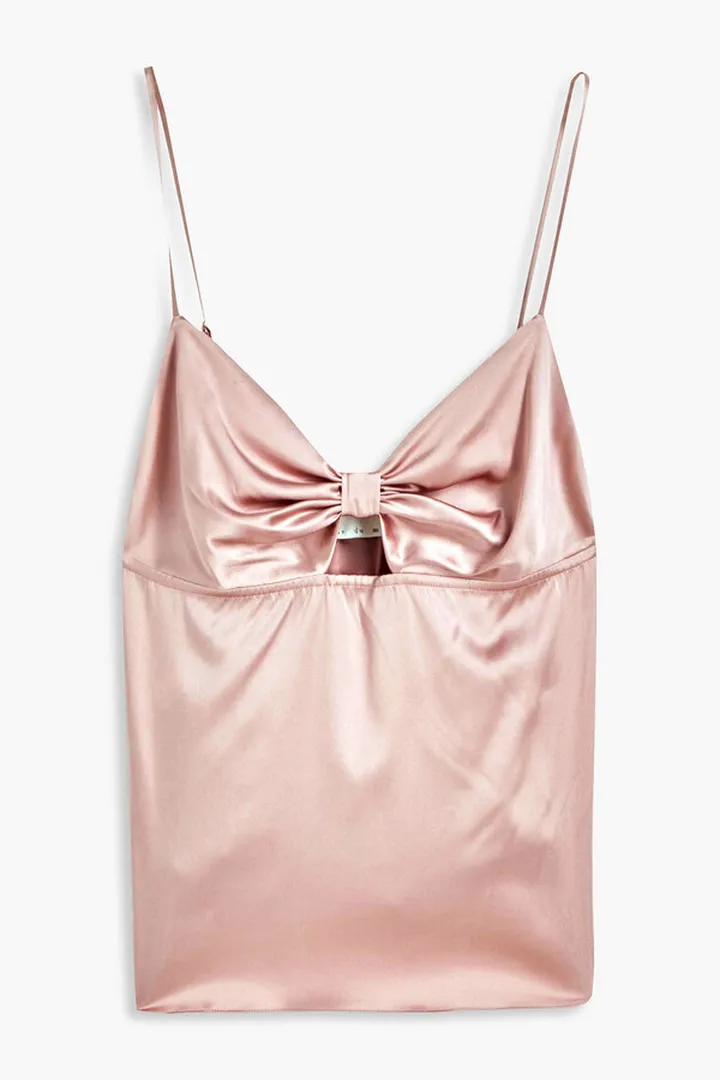 Bow-embellished stretch-silk satin camisole
