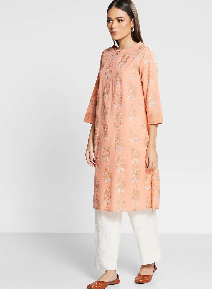 Printed Crew Neck Kurti