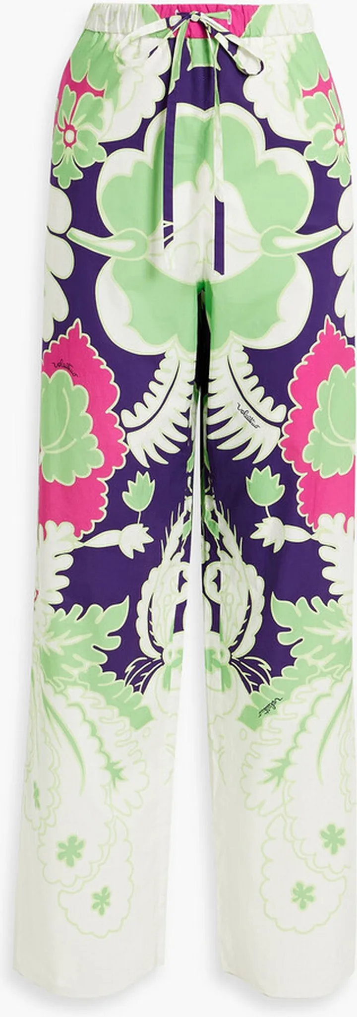 Printed cotton-poplin wide-leg pants