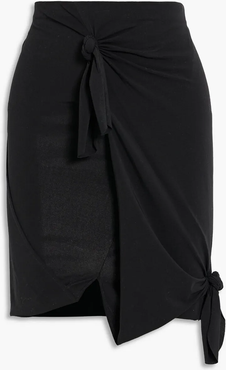 Wrap-effect knotted stretch-cotton jersey mini skirt