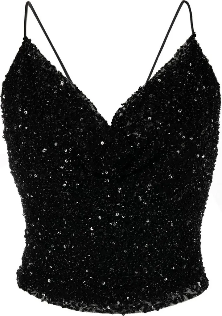 Sequinned Halterneck Crop-Top