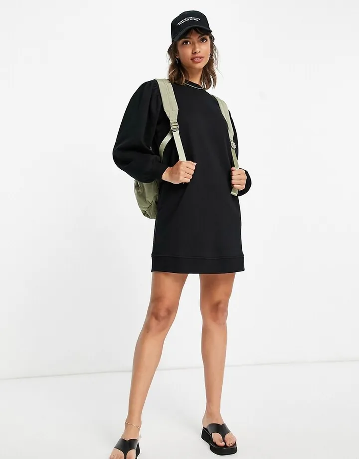 & Other Stories cotton blend mini sweat dress in black - BLACK