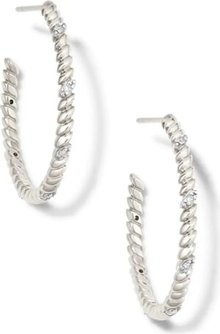 Tyler 14k White Gold Hoop Earrings in White Diamond