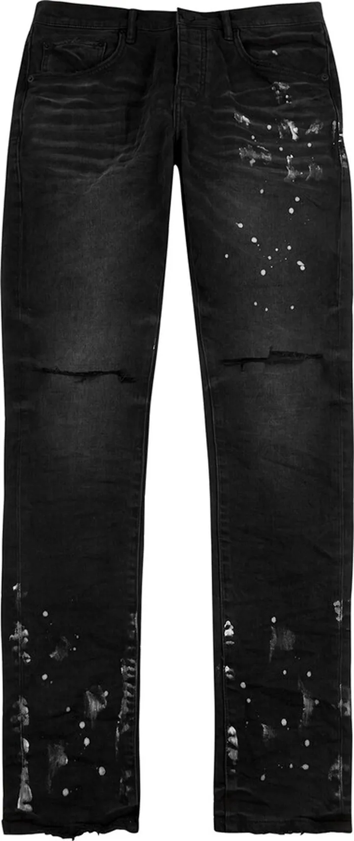 Purple Distressed Coated Slim-leg Jeans