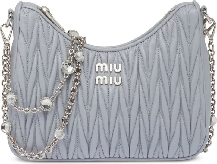 Matelassé Rhinestone-Strap Shoulder Bag